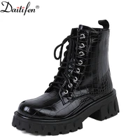 daitife new thick soled martin boots womens feet small leather fashion all match patent leather thick heel motorcycle boots