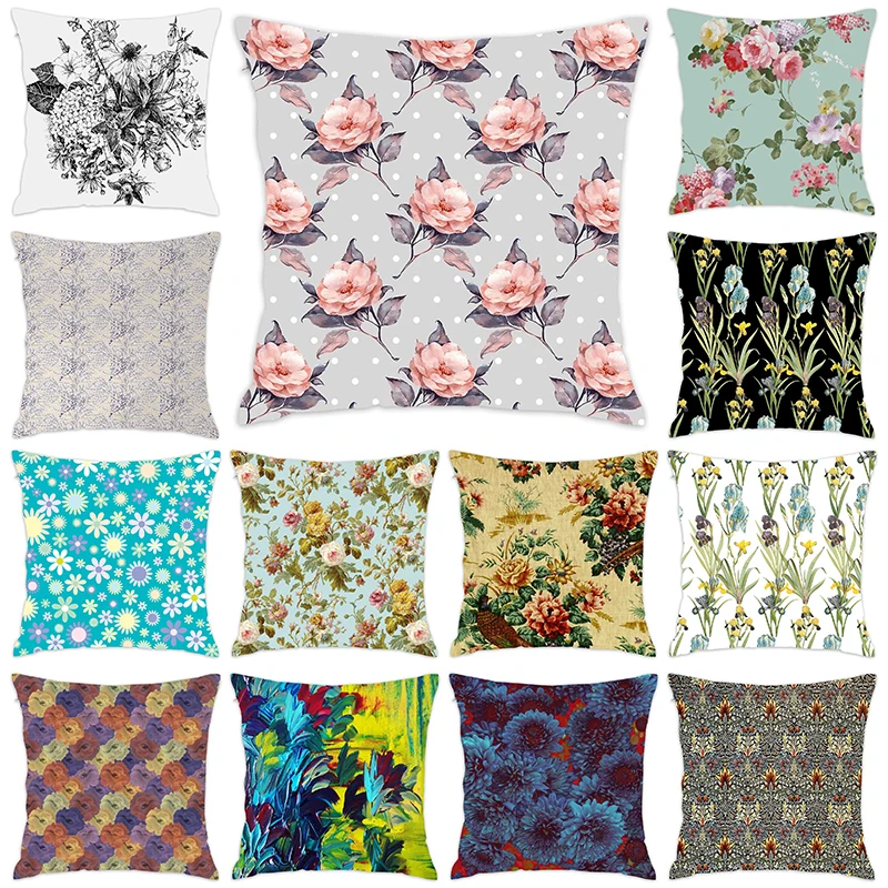 

[Douladou] Vintage Rose Pillow Case Polyester Decorative Pillowcase Pink Couch Sofa Throw Pillow Case Cushion Covers 45x45CM