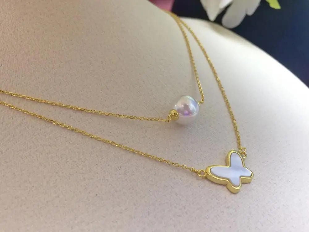

TWO ROWS Butterfly 925 Sterling Silver Necklace Chain Findings Base Jewelry Parts Fittings for Pearls Corals Jades Stones