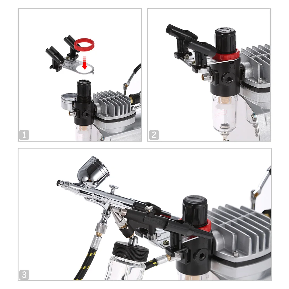 

KKmoon Spray Air Brush Set With Air Compressor Dual-Action Hobby 3 Airbrush Kit Tattoo Nail Art Paint Supply with Cleaning Brush