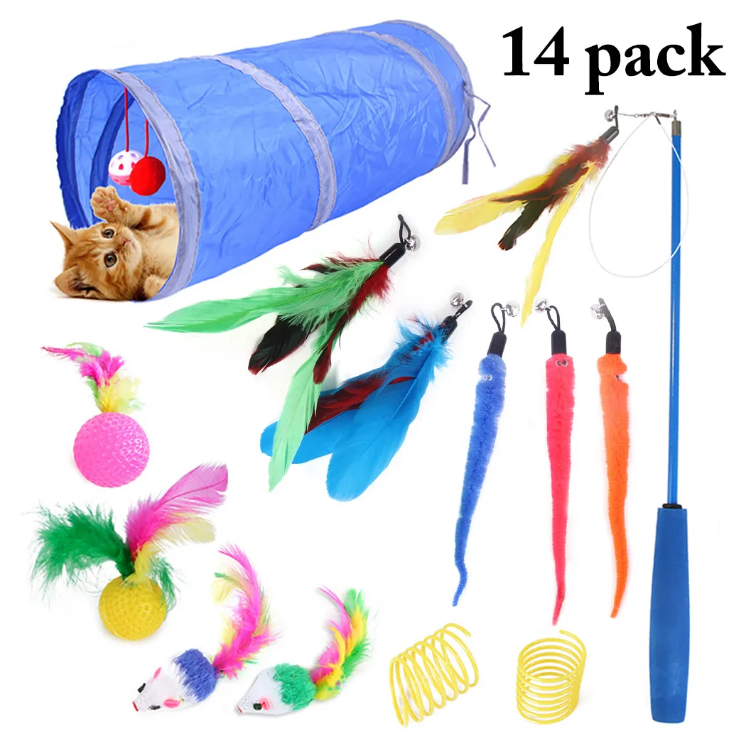 

14 PCS Cat Interactive Toy Set Creative Assorted Pet Kitty Training Toy Cat Teaser Toys Cats Mice Plaything Ball Kitten Supplies