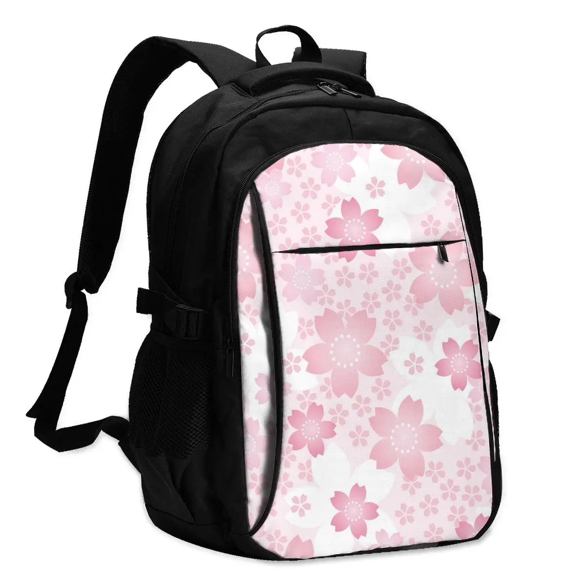 

2021 Прохладный печати ноутбук рюкзак розовый японской вишни зарядка через USB путешествия Для женщин Мужской школьная сумка Mochila
