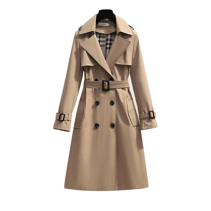

S - 4XLBrand New Spring Autumn Long Women Trench Coat Double Breasted Khaki Dress Loose Coats Lady Outerwear Fashion Tops 2021