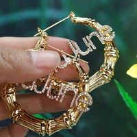stainless steel bamboo hoop earrings ice out earrings diamond customized name earrings hoops personalized jewelry for women