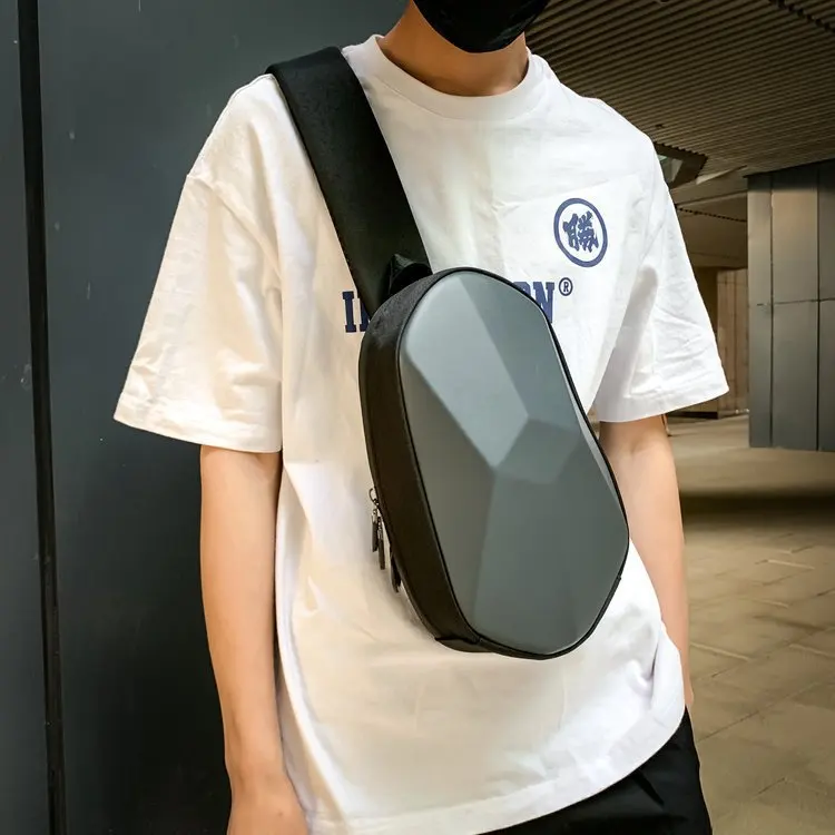 

Tflag Polyhedron Chest Bag Crossbody Blister Shell Bag Waterproof One Shoulder Portable Casual Shoulder Bag Usb Charging