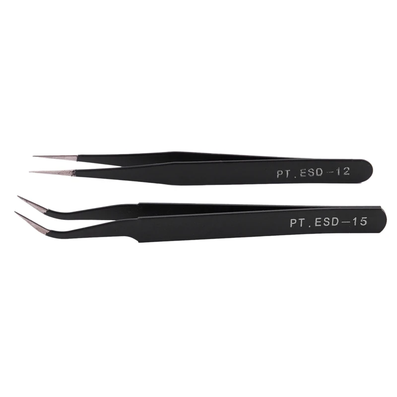 

Nail Art Rhinestones Eyelashes Extension Straight & Curved Tweezers Tool Set-Black Eyebrow Tweezer Hair Beauty Slanted Puller