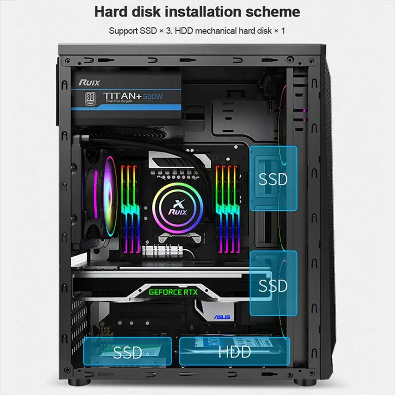 Чехол для игрового компьютера V8 RGB ATX полноразмерный акриловый прозрачный чехол