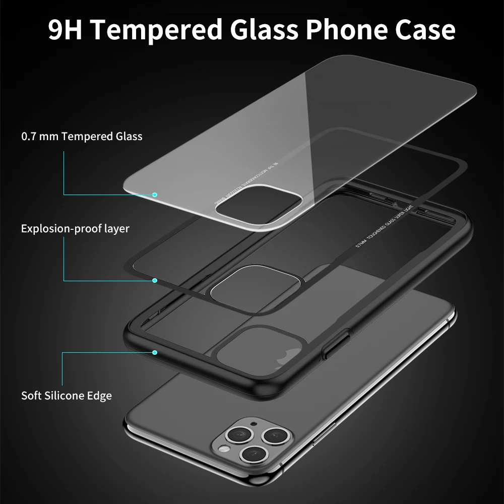 Чехол FLOVEME из закаленного стекла для iPhone 11 Pro Max прозрачный защитный стеклянный