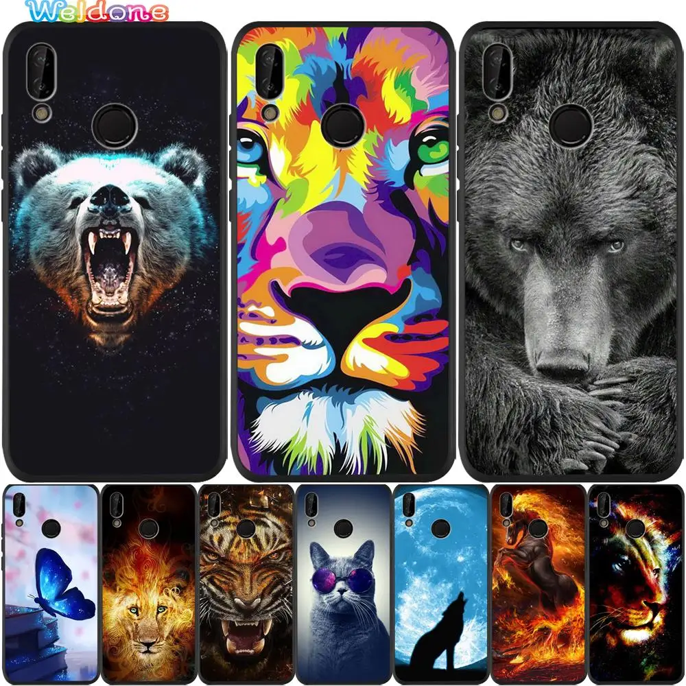 Модный чехол для телефона с животными черный медведь Лев тигр Huawei Honor 8 9 10 Lite honor 9X