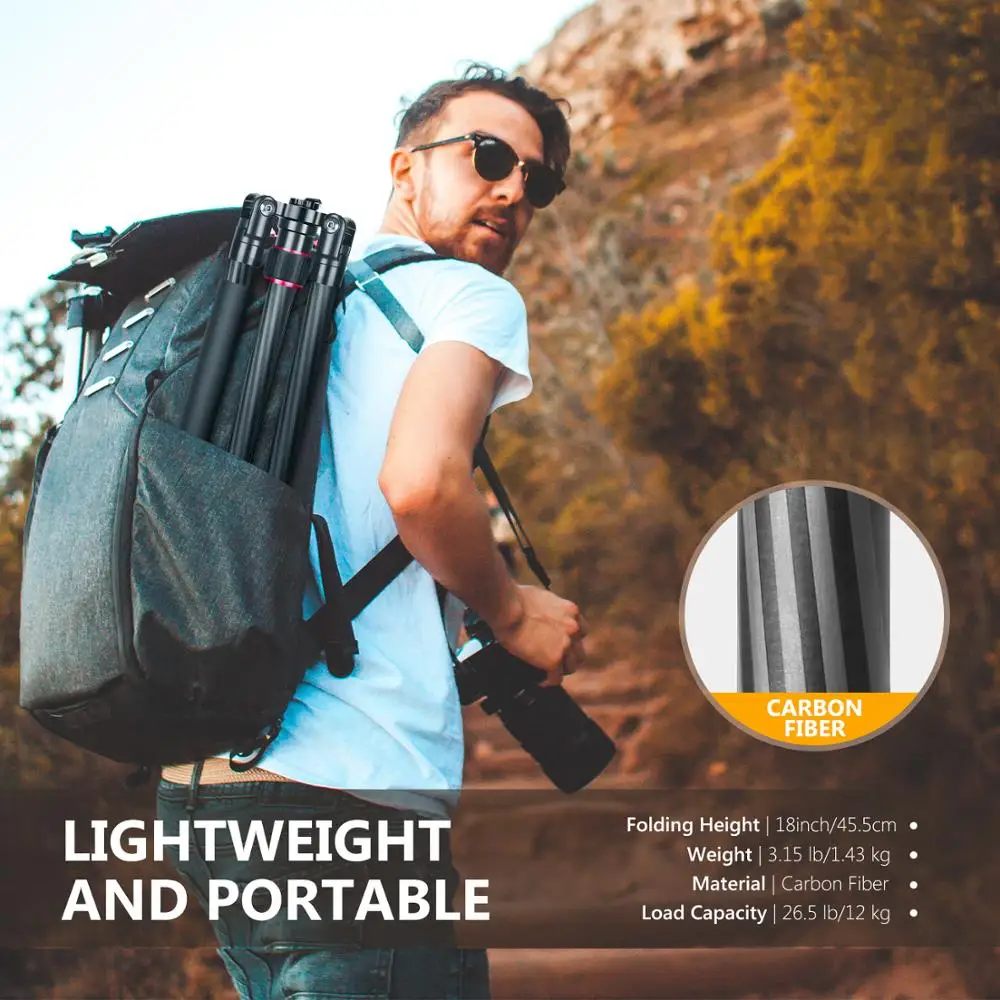 Легкий портативный штатив Neewer из углеродного волокна для камеры 66 дюймов/168 см