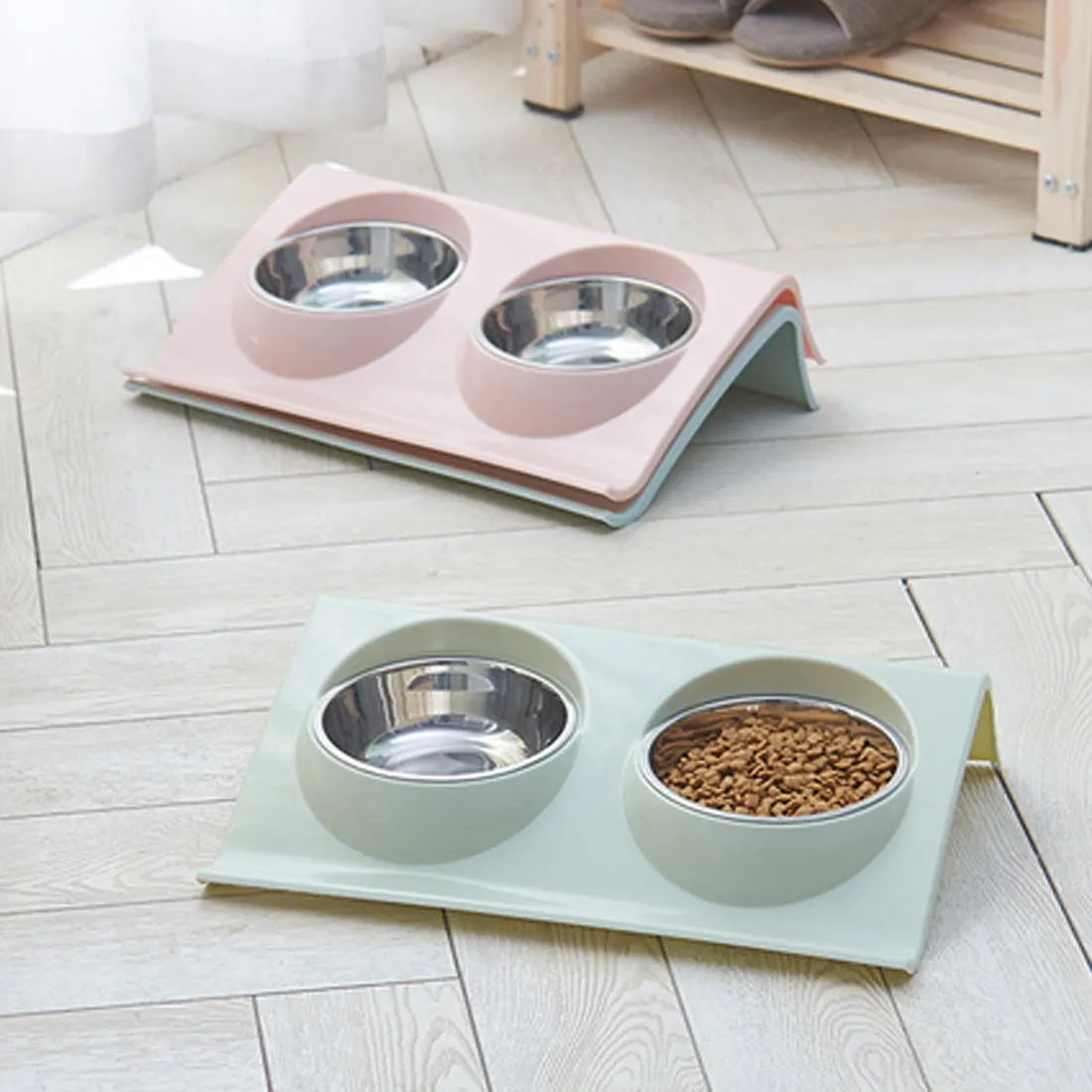 

Dog Puppy Cats Pets Supplies Feeding Dishes Stainless Steel Double Pet Bowls Food Water Feeder