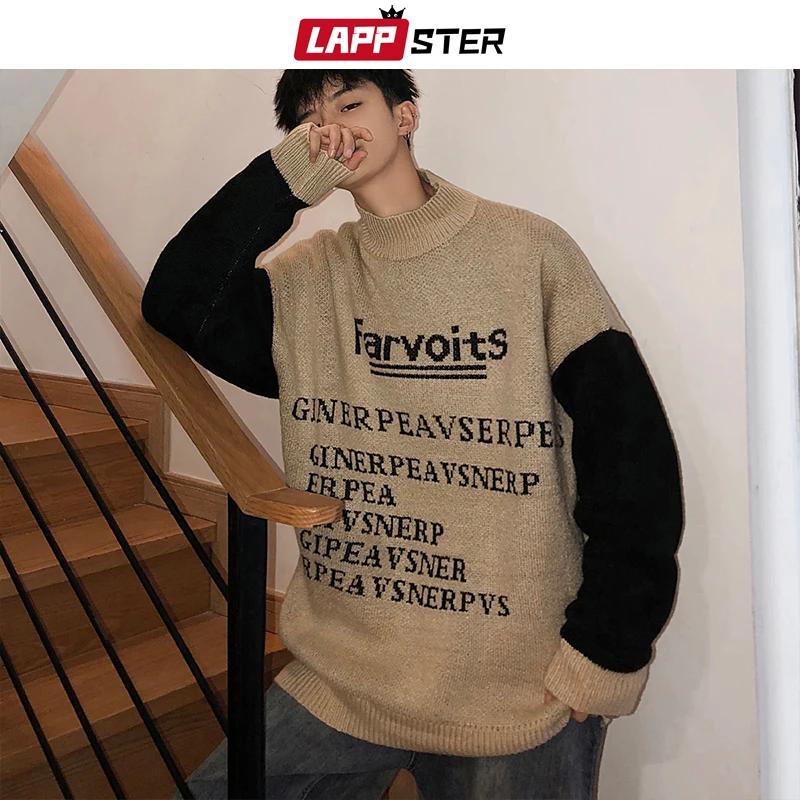 LAPPSTER, мужской зимний свитер в стиле пэчворк, Женский пуловер,, водолазка, корейская мода, черная одежда, пара, цветные блоки, свитшоты