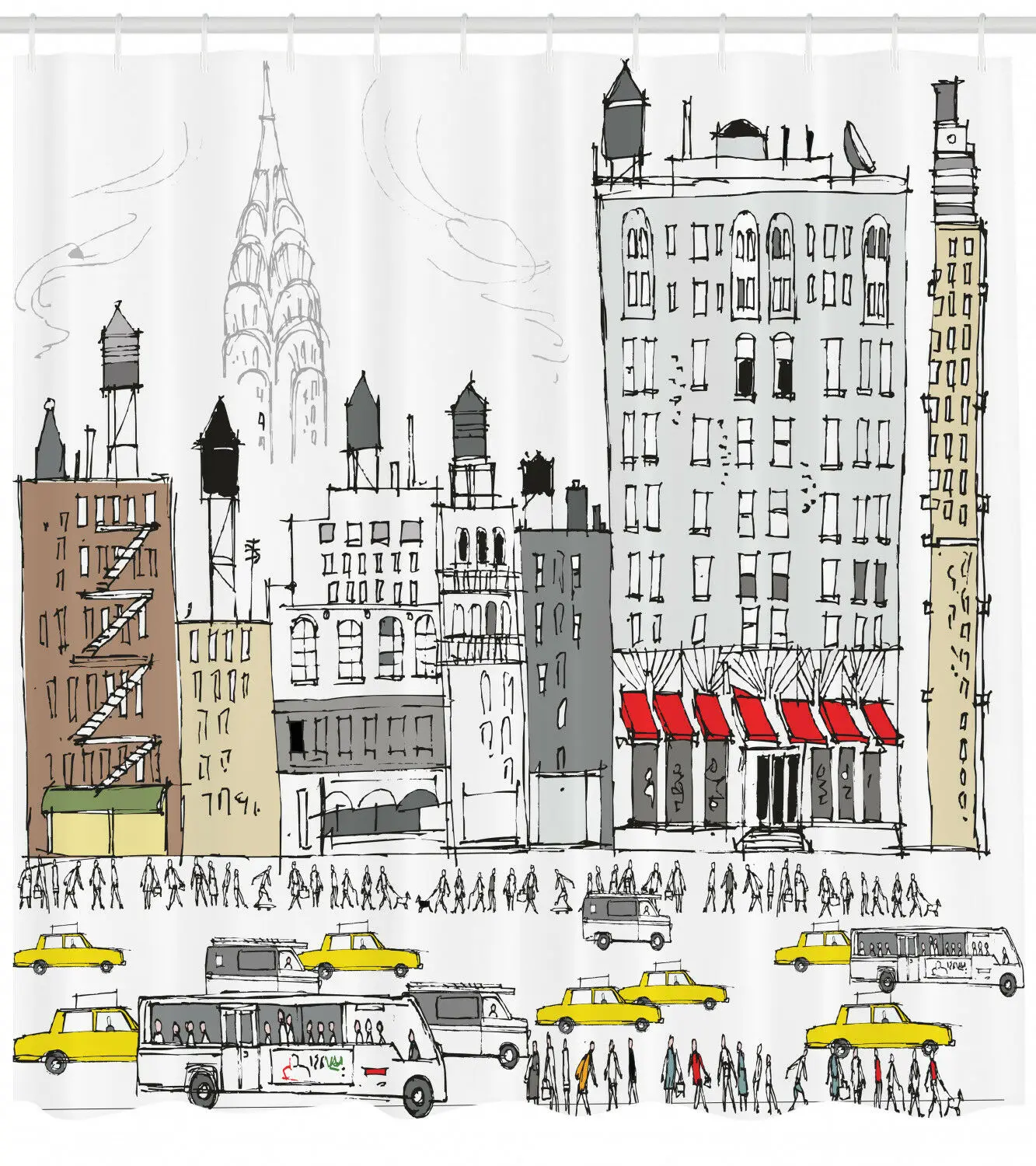 

City Love Shower Curtain Busy City Traffic Jam Print for Bathroom