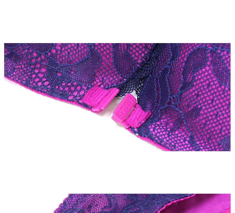 Hot Female Wire Free Front Buckle Lace-Side Fashion Bra New Small Chest Thickening Gathered Bra Beauty Back Sexy Blue Underwear