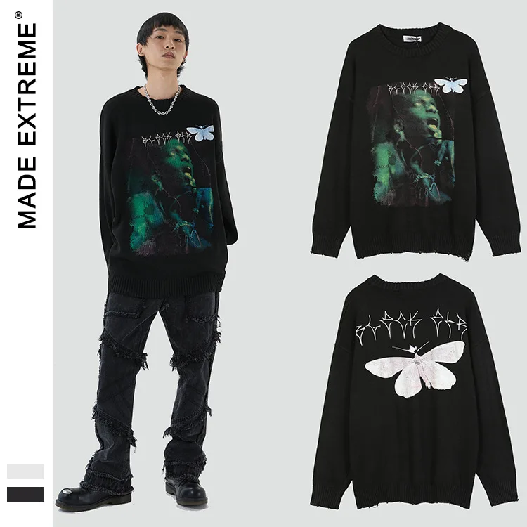 

MADEEXTREME Butterfly knitted sweater mens clothing designers mens pullover mens oversized sweater pullover LM05