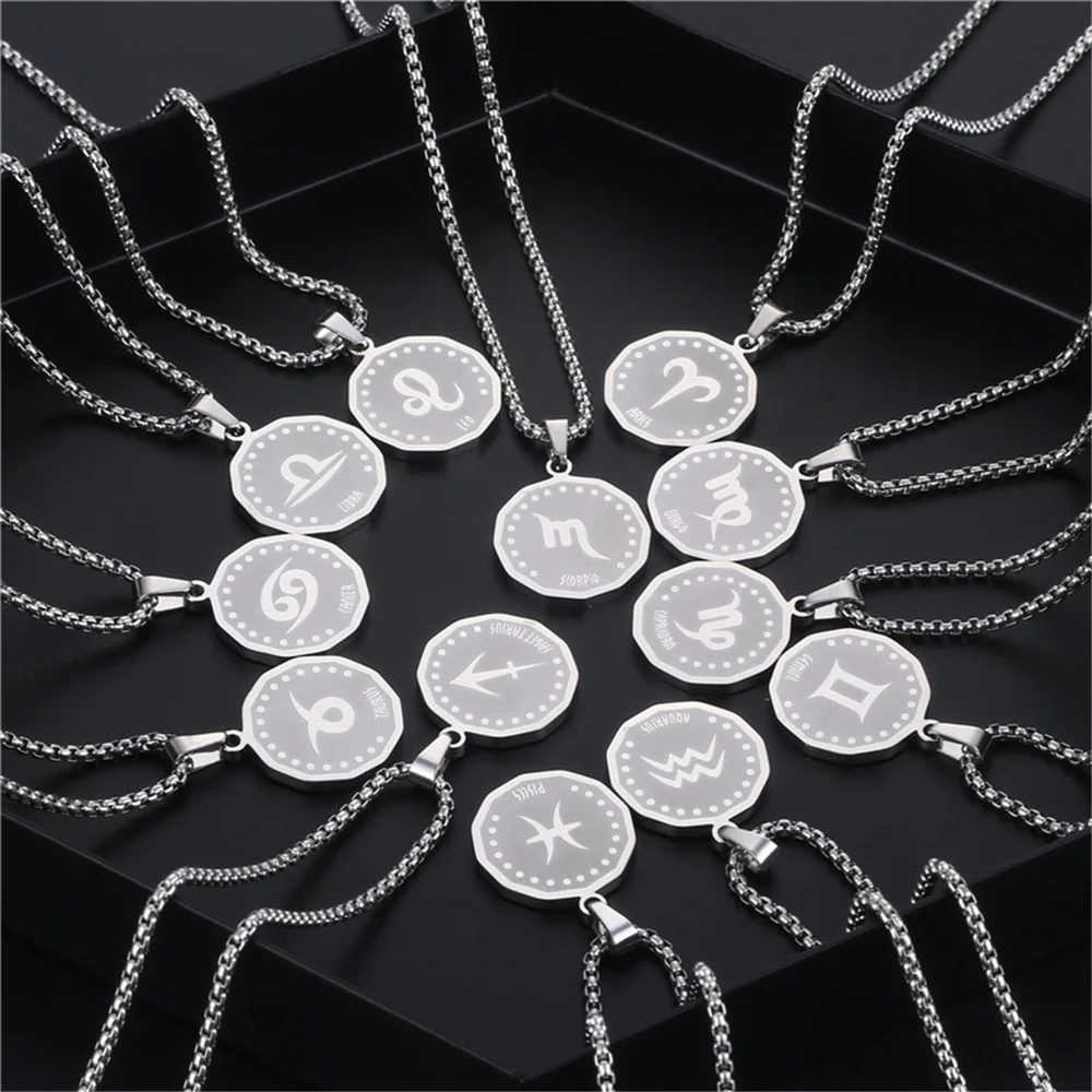 

12 Zodiac Sign Horoscope Pendant Necklaces for Men Women Silver Color Aries Leo 12 Constellations Dropshipping Necklace Jewelry