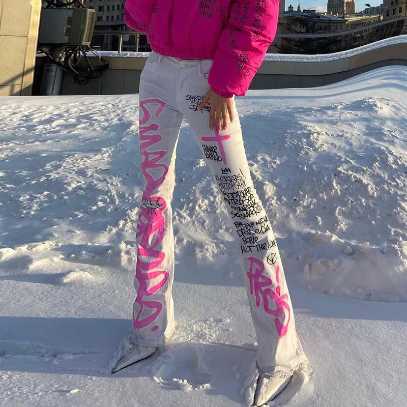 

Fashion casual tight-fitting letter printing straight-tube type high-waisted slimming and long-legged women's trousers