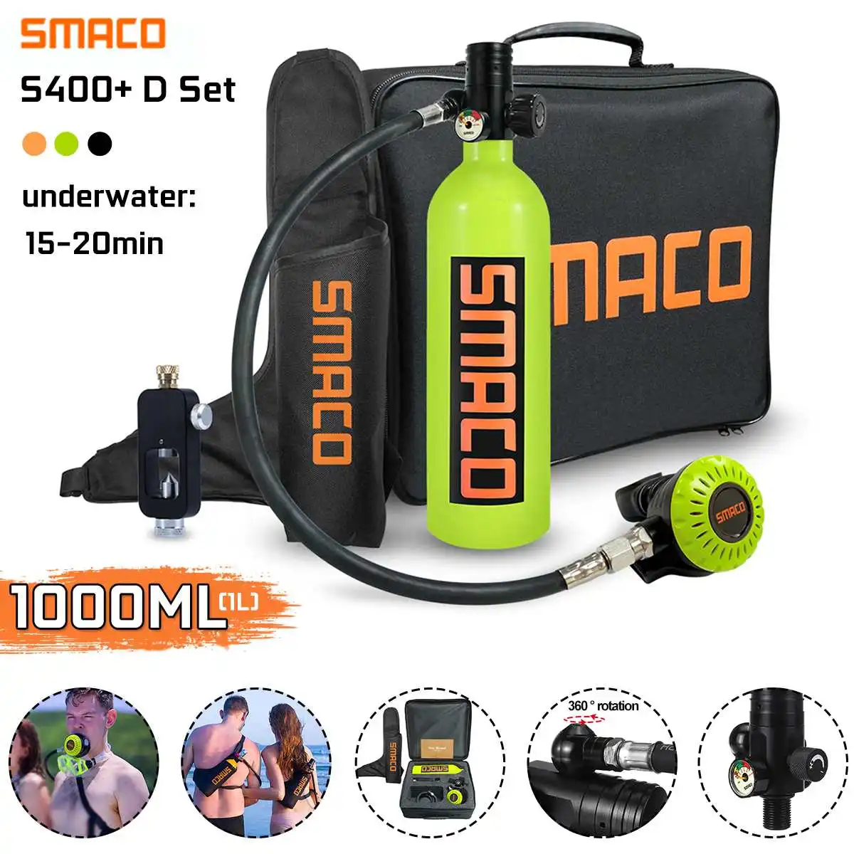 

Набор для подводного плавания SMACO S400 + A/B/C/D, мини кислородный баллон на 1 л, воздушный насос для снорклинга, дыхания, оборудование для дайвинга...