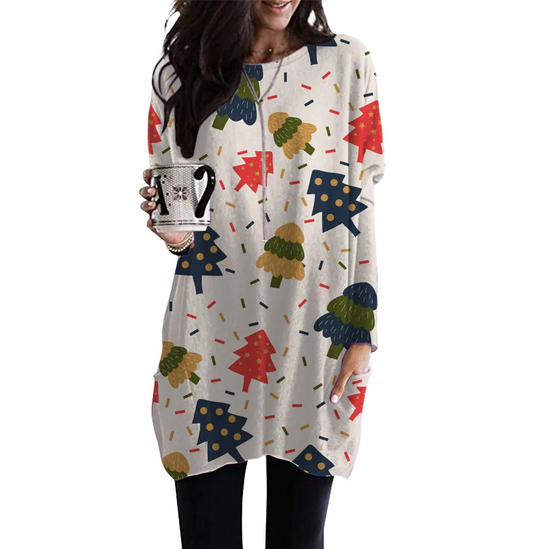 

Tshirt Women Christmas Tops Gradient Splice Hem Long Sleeve T-shirt Cute Tunic Poleras Camiseta Mujer Harajuku Top Women T Shirt