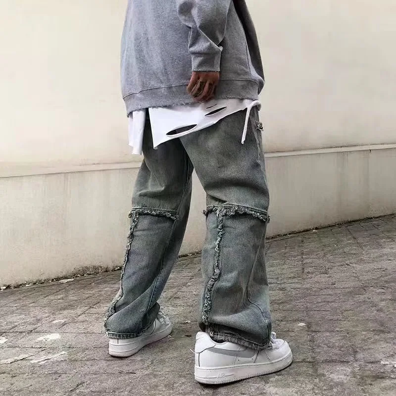 

Frayed Ripped Baggy Jeans Pants Men and Women Washed Streetwear Straight Loose Denim Trousers Hip Hop Harajuku Plus Size Pants