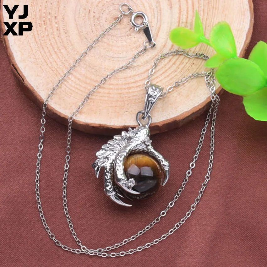 Tiger Eye Stone YJXP панк стиль Дракон коготь Подвески натуральный камень Бусины шар кристаллы аметиста Quartzs для женщин мужчин амулет ювелирные изделия - Окраска металла: Tiger Eye Stone