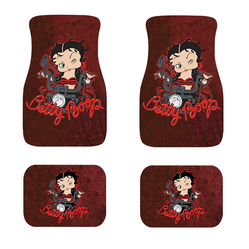 JUN TENG Car Foot Mat 4PCs Gothic Girl Printing Design Rubber Material Waterproof Non-Slip Universal Decorative Accessories