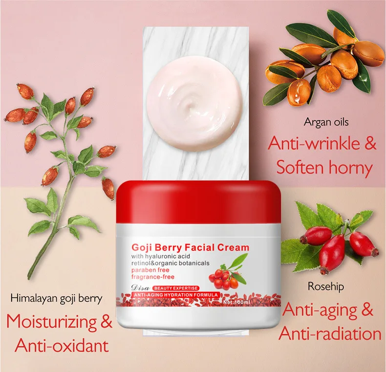 Goji для лица крем для лица с гиалуроновой кислотой, без парабена без отдушек крем для лица с высокими антиокислительными свойствами анти-старения упругость кожи, Новинка
