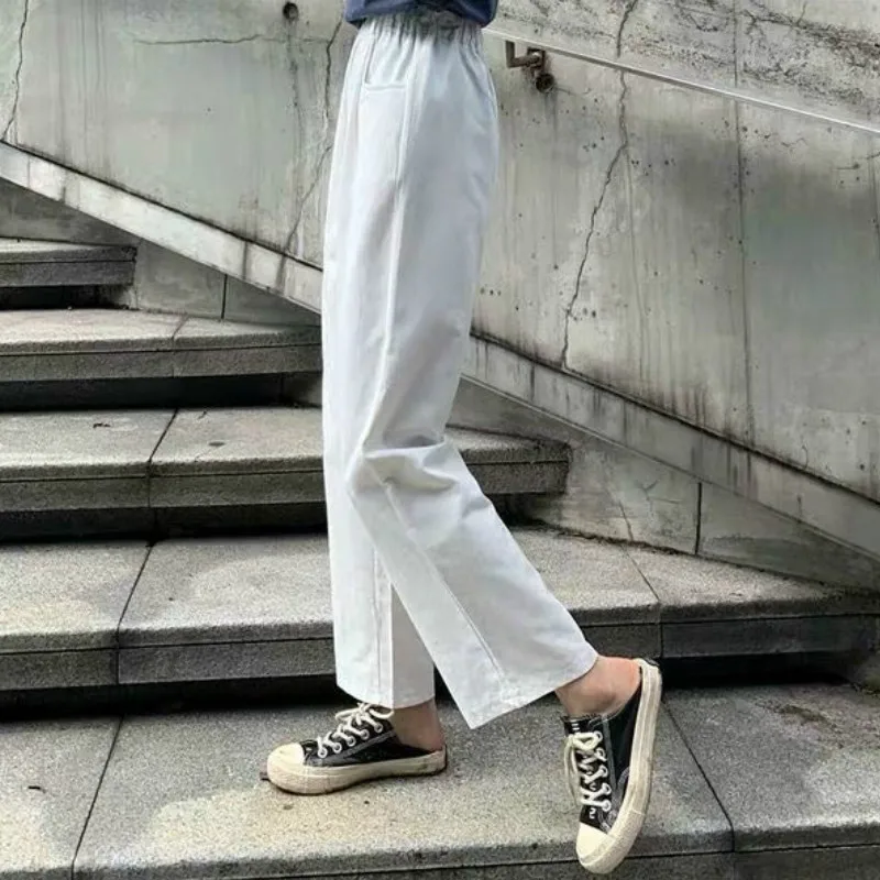 

Pants Women Casual Spring Summer Basic Daily Harajuku Simple Elastic Waist Teens Wide-leg Trousers All-match Fashion Woman Pant