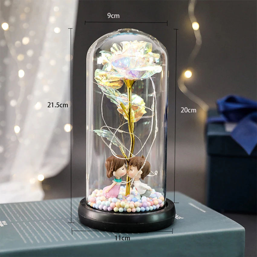 

Mother Day Present Dried Flowers The Beauty And Beast Eternal Real Rose Home Decor With LED in Glass Dome Valentine Christmas We
