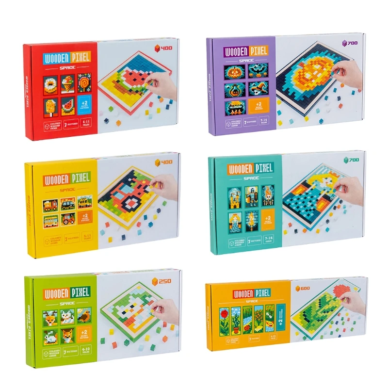 

3D Pixel Wooden Jigsaw Puzzle Animal Flower Pattern Blocks Board Game Montessori Educational Toys for Kids Toddler