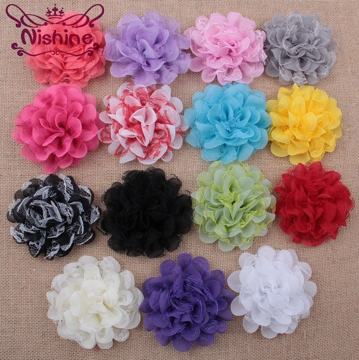 Nishine 10 шт./лот 4 '✕ видов цветов DIY кружевные шифоновые цветы для девочек волос