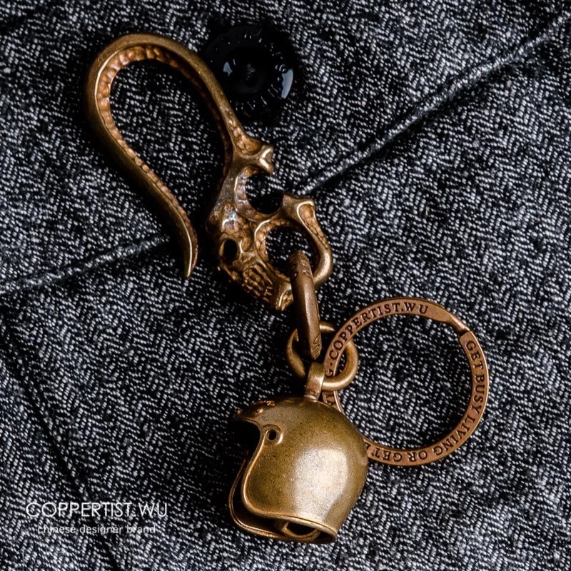 Type 11 Coppertist. Wu оригинальные Мотоциклы шлем Брелки кулон в форме Черепа скелета колокольчик латунный Байкер брелок автомобильный брелок - Цвет: Type 11