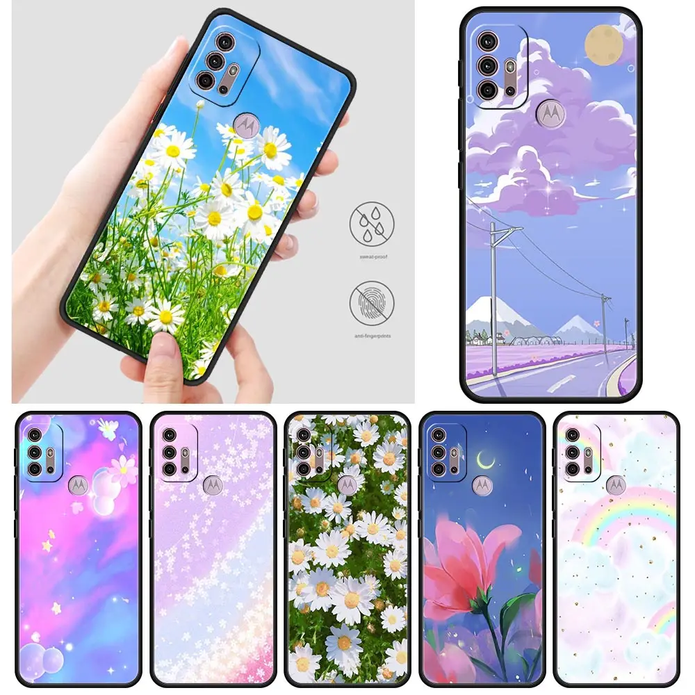 

Luxury Flower Cases For Motorola One Fusion G30 G9 Play G8 Power Lite E6s G Stylus Edge 20 Pro Black TPU Phone Shell