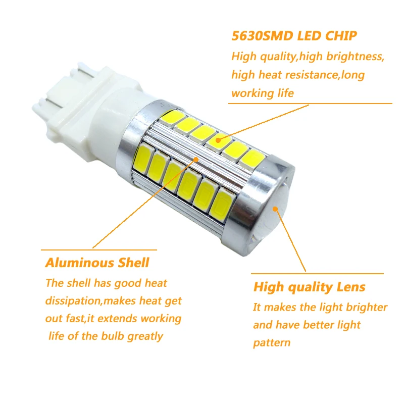 2x3157 светодиодные Белые 3057 33SMD T25 лампы P27/7 Вт автомобисветильник фары задний стоп