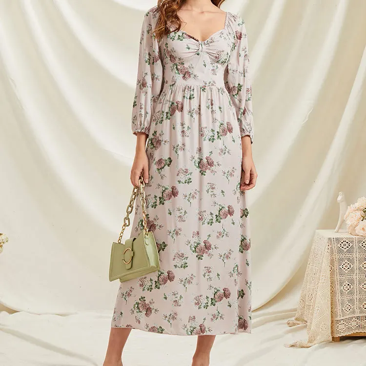 

Jastie/женское платье с цветочным принтом, с v-образным вырезом, с длинным рукавом, с открытой спиной, с высокой талией, Свободные повседневные п...