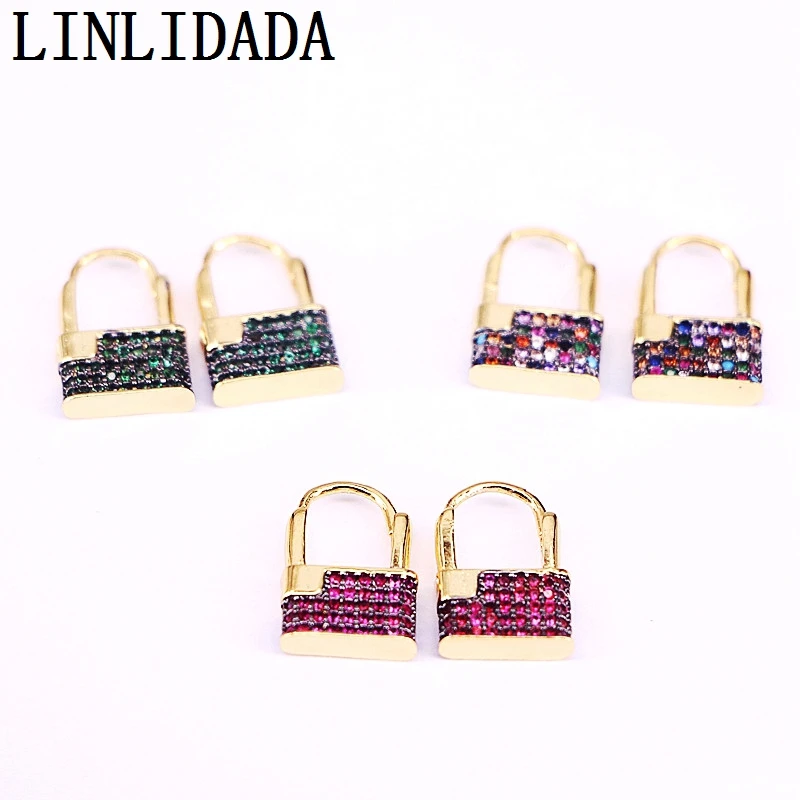 

5Pairs Micro Pave CZ Lock Shape Earrings For Women Accessories Colorful Hoops Female Earrings Jewelry Gift