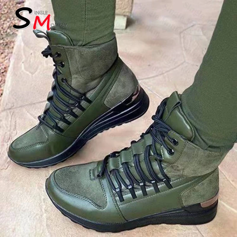 

Snow Flats Non-slip Leisure Pu Leather Woman Boots Autumn Winter Lace Up Platform Designer Fashion Ankle Woman Shoes Lady Boots