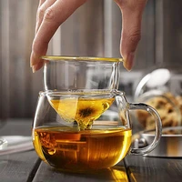 hand blown heat resistant glass tea cup with lid and infuser 300ml borosilicate glass tea cup innovative tea bottle with filter