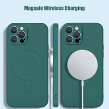 Liquid  Wireless Magnetic Silicon Phone Case for iPhone 12 11 13  Pro Max Mini X Xs Xr 7 8 Plus Magsafing Charging Celular Coque