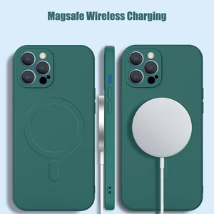 liquid wireless magnetic silicon phone case for iphone 12 11 13 pro max mini x xs xr 7 8 plus magsafing charging celular coque free global shipping