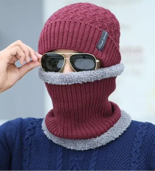 Зимние шапки мужской шарф вязаная шапка маска шапочка теплый мешковатый зимний