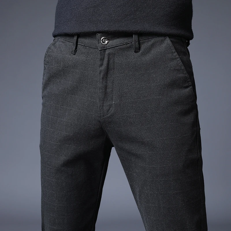 Брюки мужские Стрейчевые в клетку повседневные брендовые деловые тонкие прямые