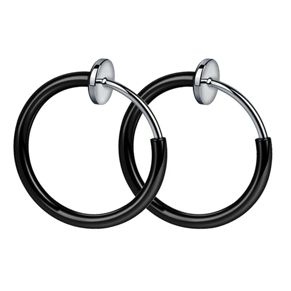 Hot Retractable Stainless Steel Simple Round Circle Earrings No Need Piercing Men Women Classic Hip-Hop Style Hoop | Украшения и