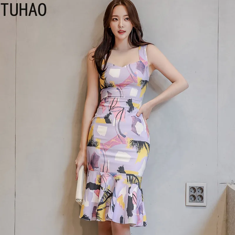 Женское платье с оборками TUHAO летнее в стиле бохо цветочным принтом элегантные
