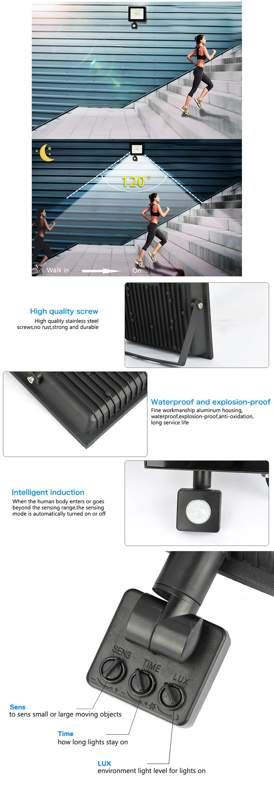 10 Вт 20 Вт 30 Вт 50 Вт 100 Вт светодиодный прожектор датчик движения водонепроницаемый ac220в со светодиодом, яркий свет отражатель проектор Открытый прожектор