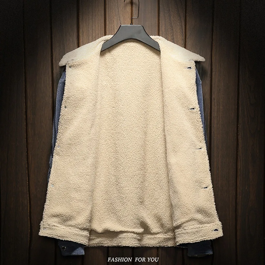 Мужская Стильная Вельветовая однотонная теплая Повседневная куртка с длинным