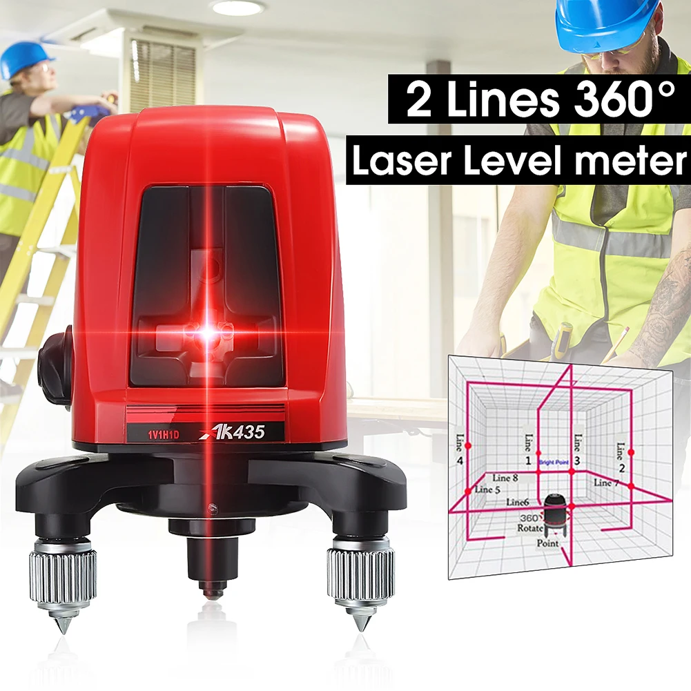 

360 Degree Red Light Laser Level 2 Line 1 Point Vertical Horizontal Self-leveling Cross Laser Level Meter