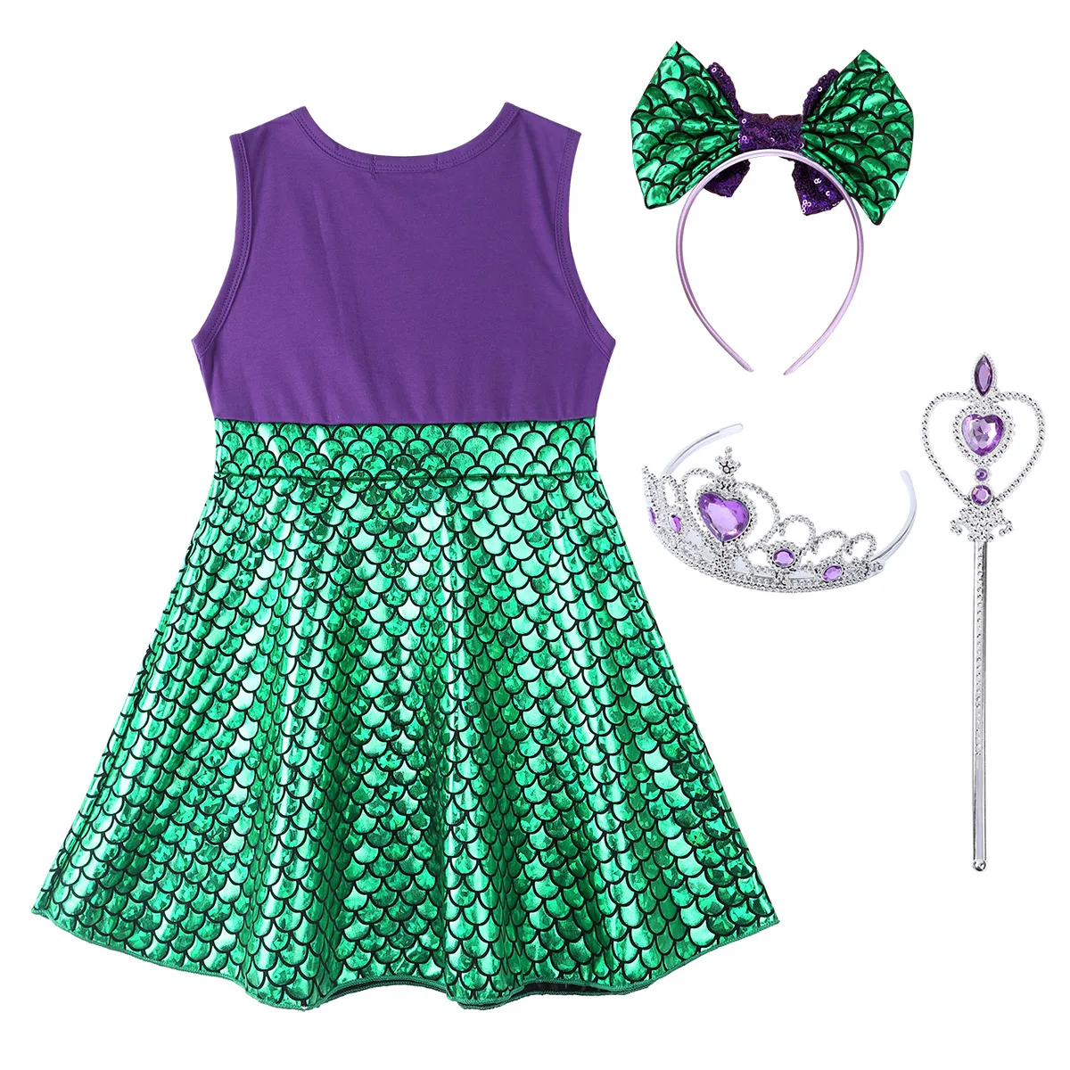 Детская одежда для маленьких девочек блестящие в форме русалки с принтом платье
