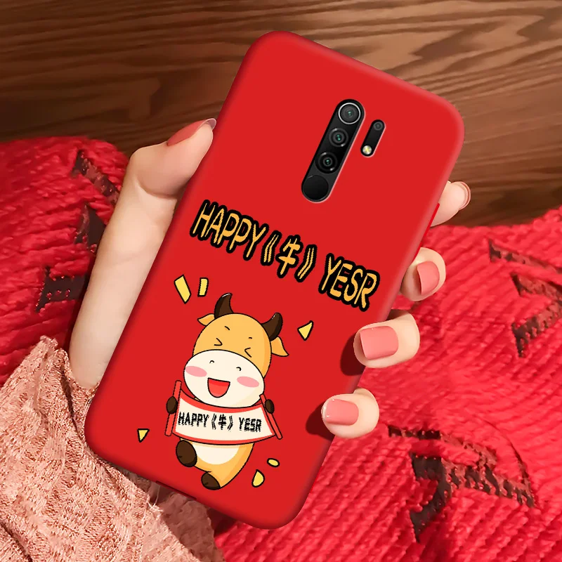 

For Redmi 9 case New Year's Lovely lucky cow soft silicone shell personalized Couple Anti falling back cover shell