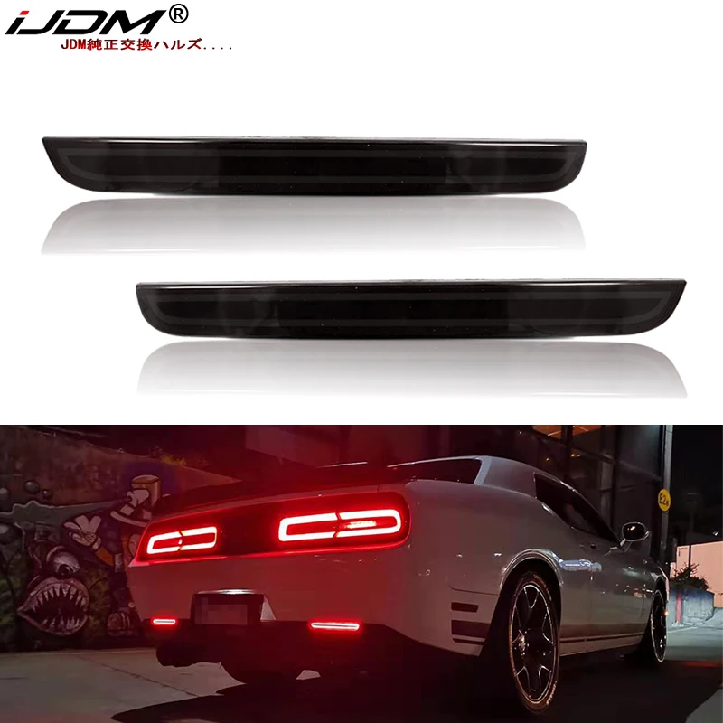 

iJDM 3D Optic Style Full LED Rear Bumper Reflector Light Kit For 2015-up Dodge Challenger, Function as Tail or Rear Fog Lights